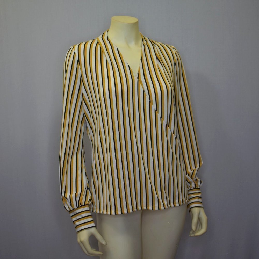 ADRIANNA PAPELL V NECK STRIPED LONG SLEEVES TOP S